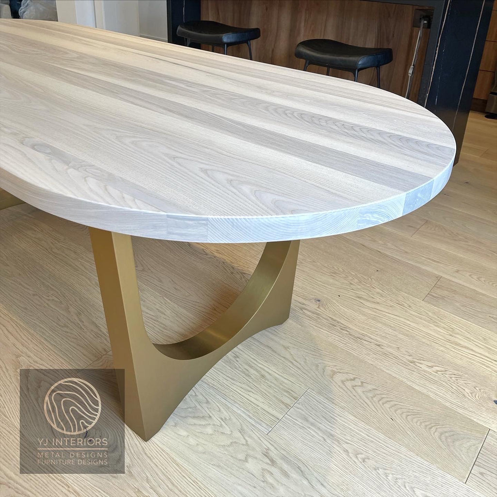 bleached oak aero oval brass table