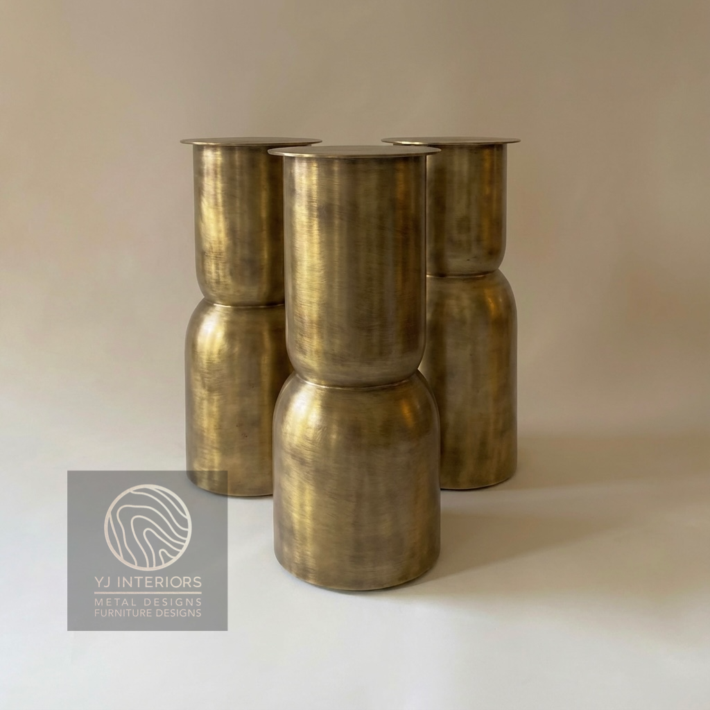 Antique Brass Sculptural Cylinder Table Legs - Set of 3