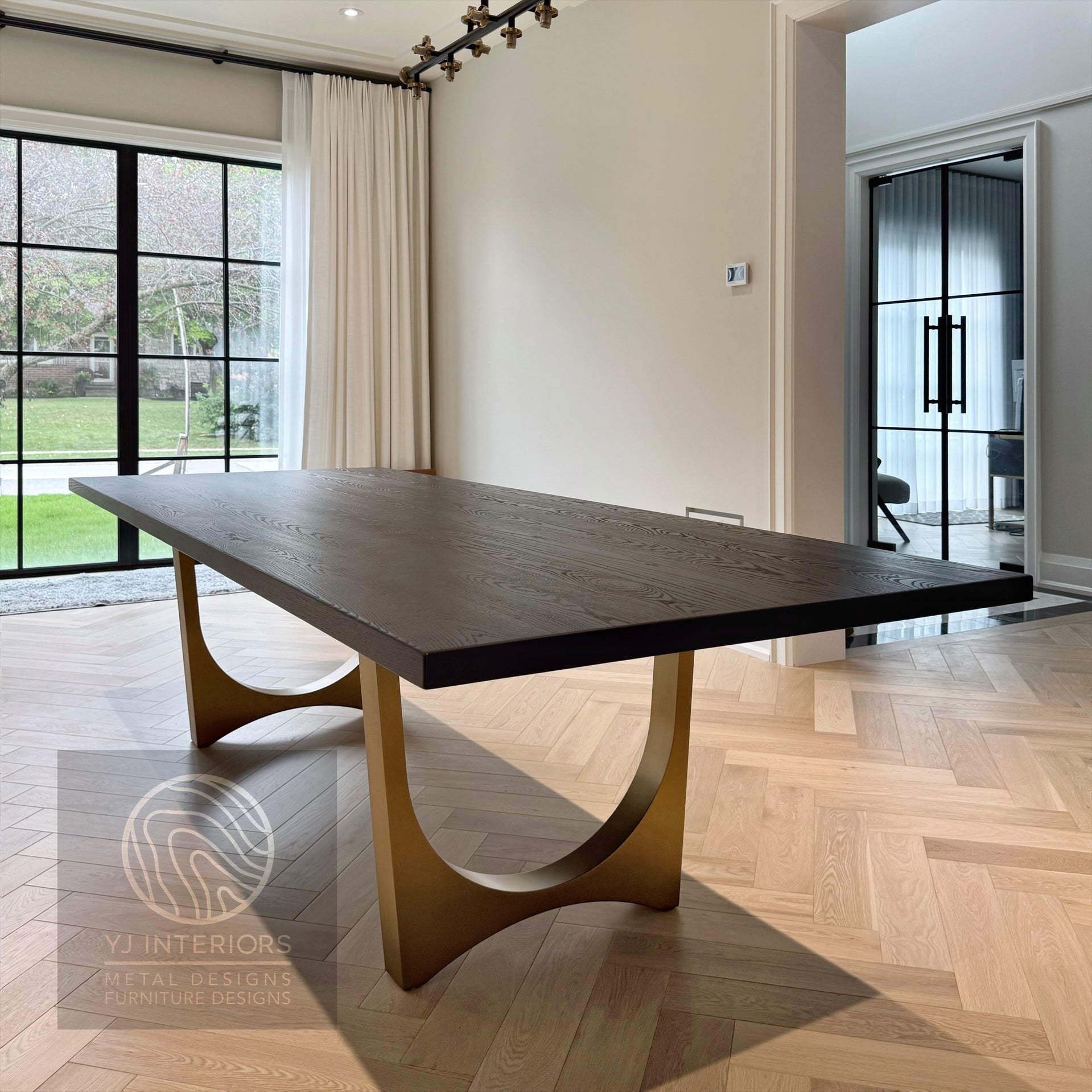 black oak brass tunnel table