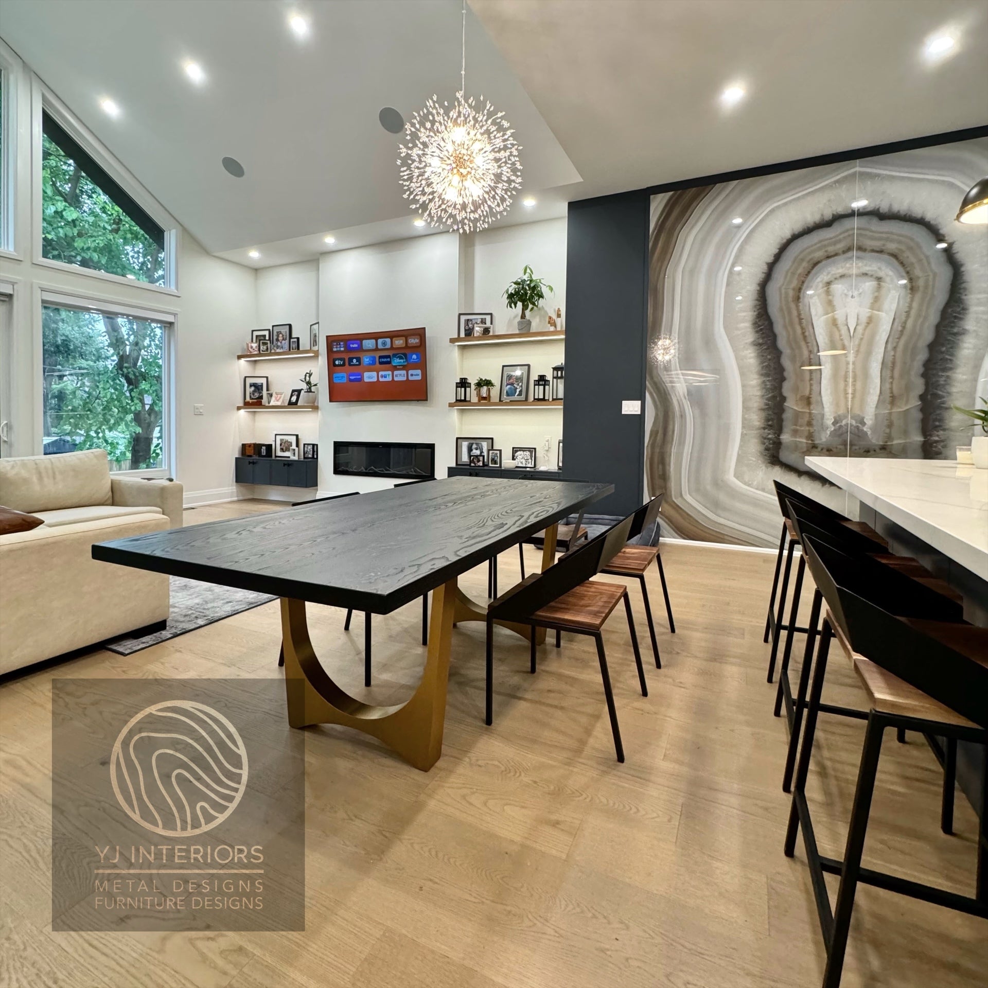 black oak brass tunnel table