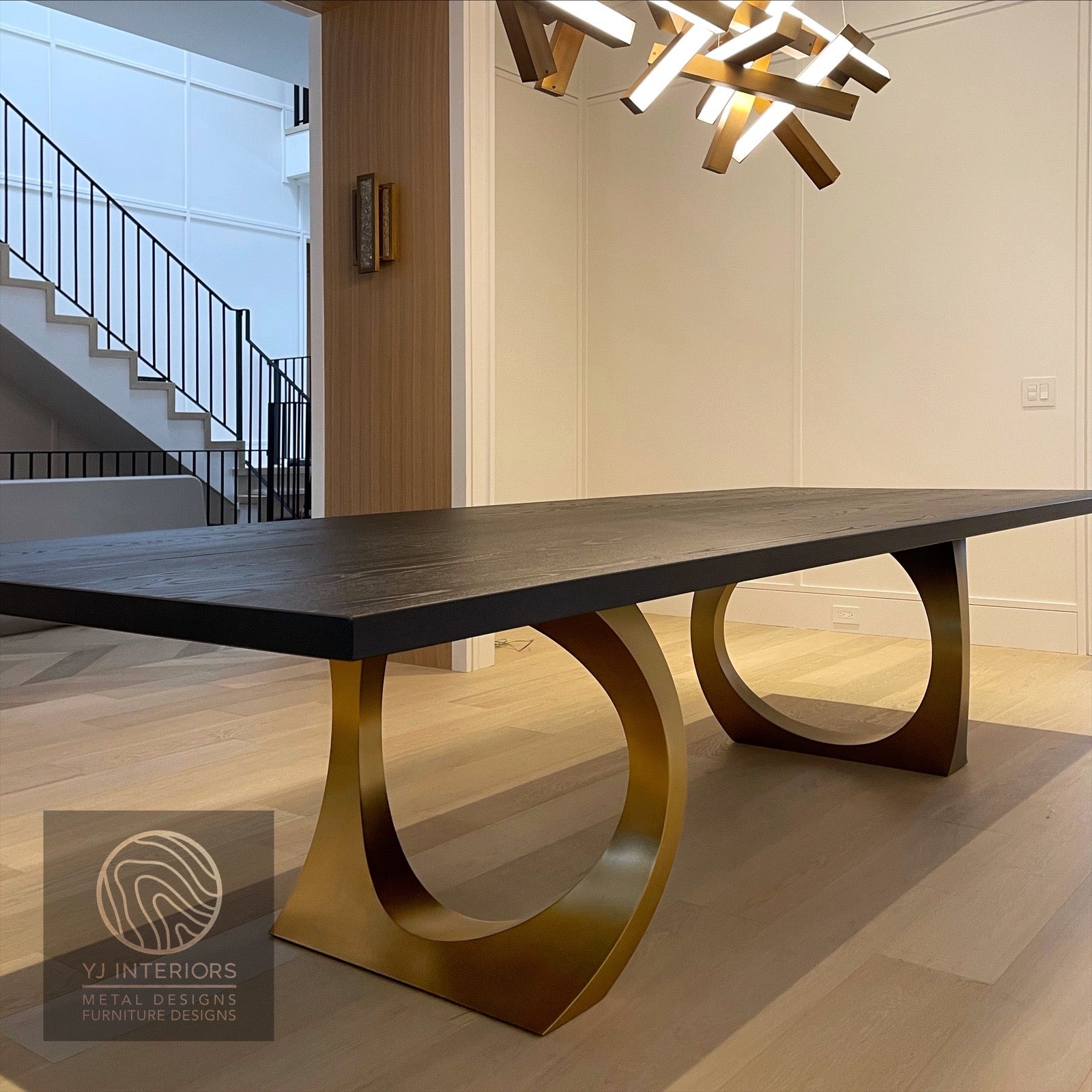 brass black oak table