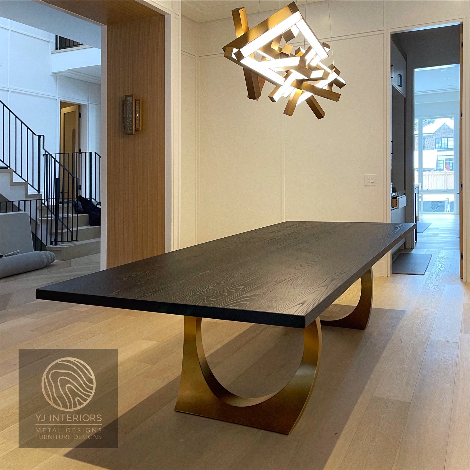 brass black oak table