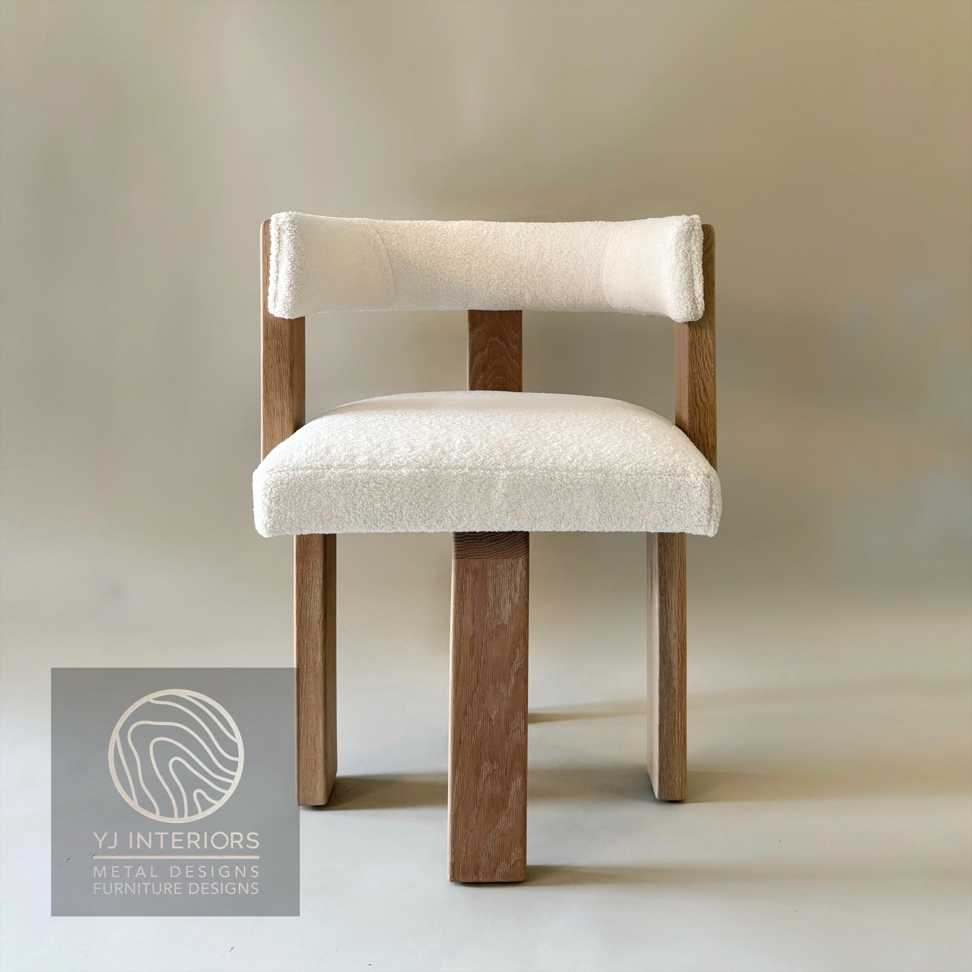 The Emmy Dining Side Chair - White washed Oak and Boucle