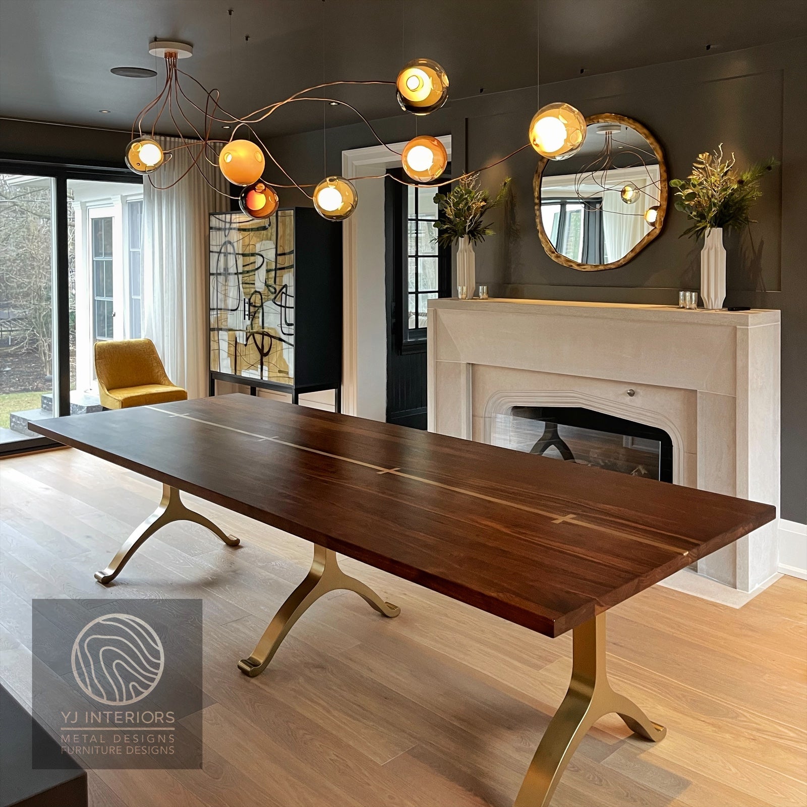 Black Walnut Brass Inlay Wishbone Table