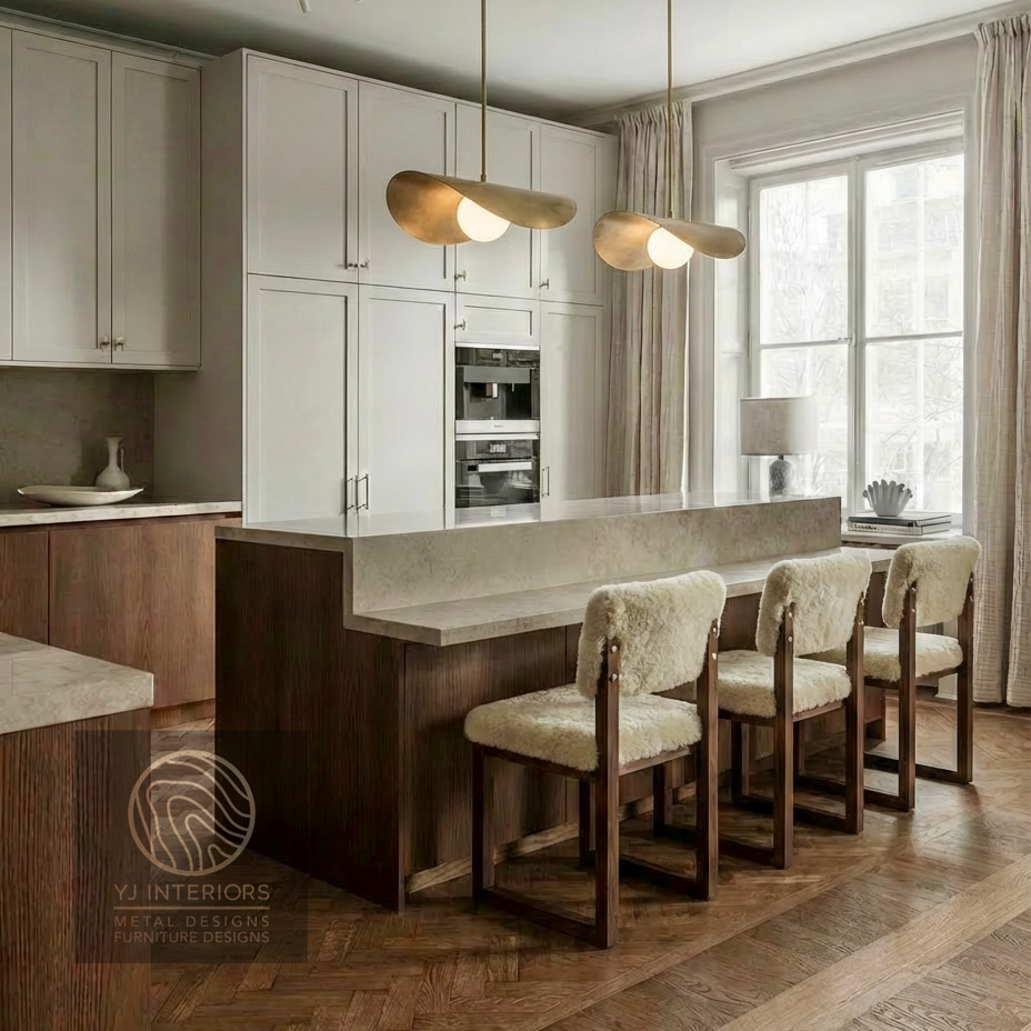 Ren Dining Chair in walnut frame and brass hardware by YJ Interiors