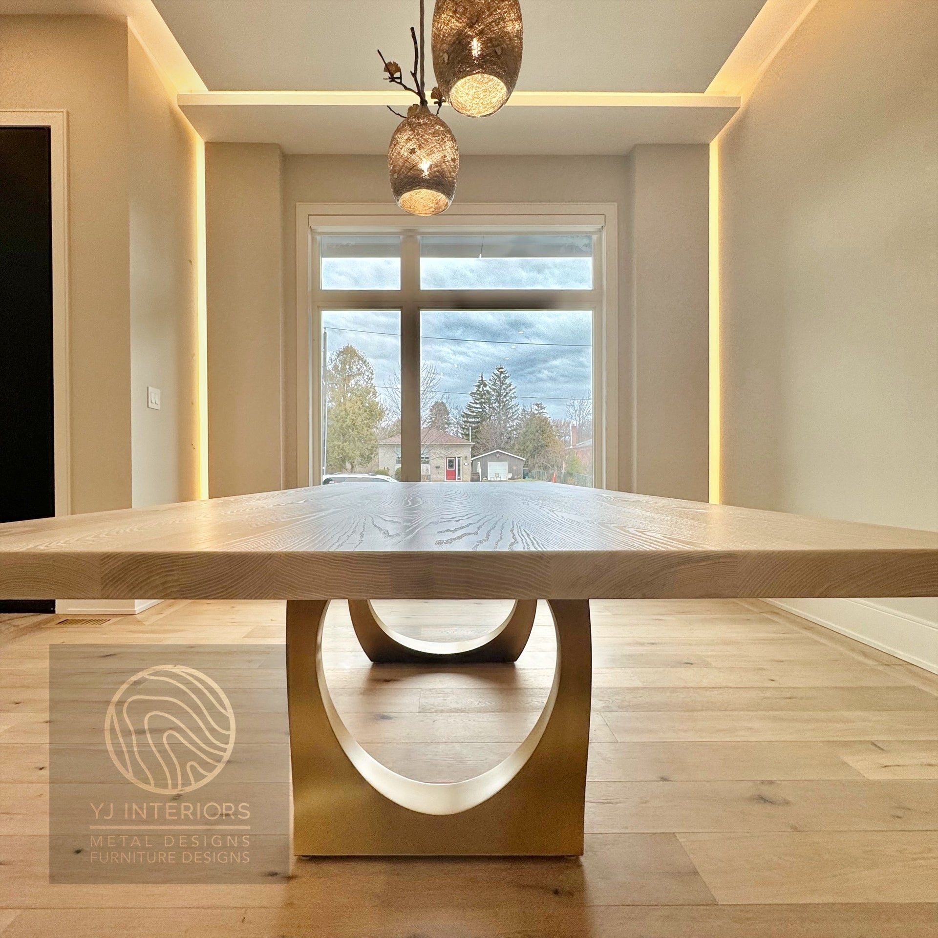 white ash brass halo table