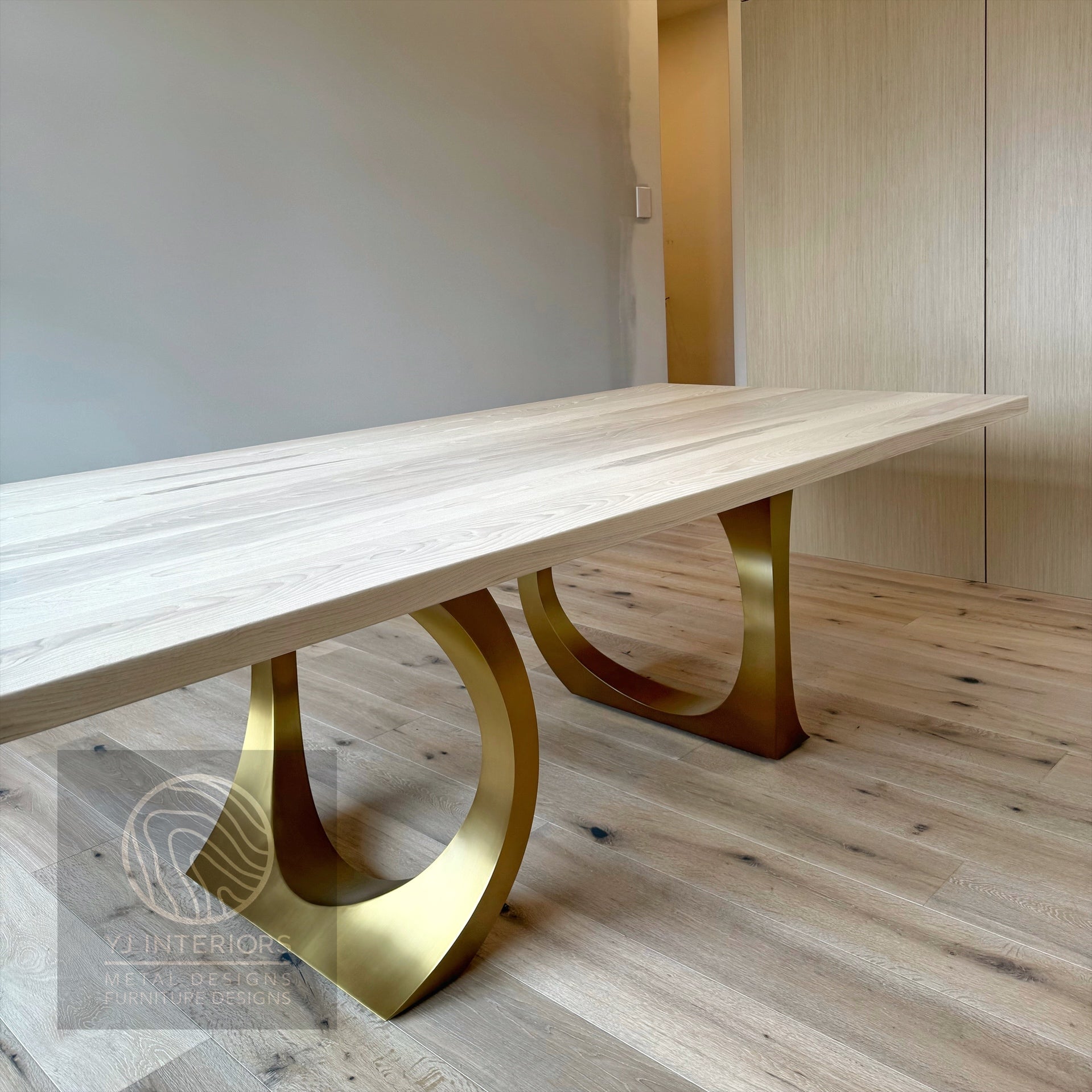 white ash brass halo table