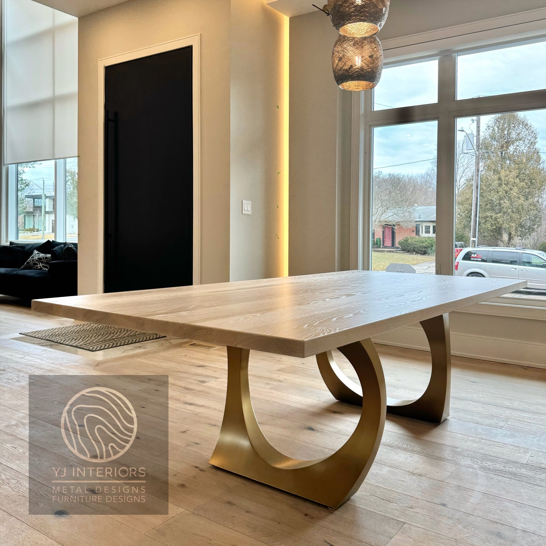 white ash brass halo table