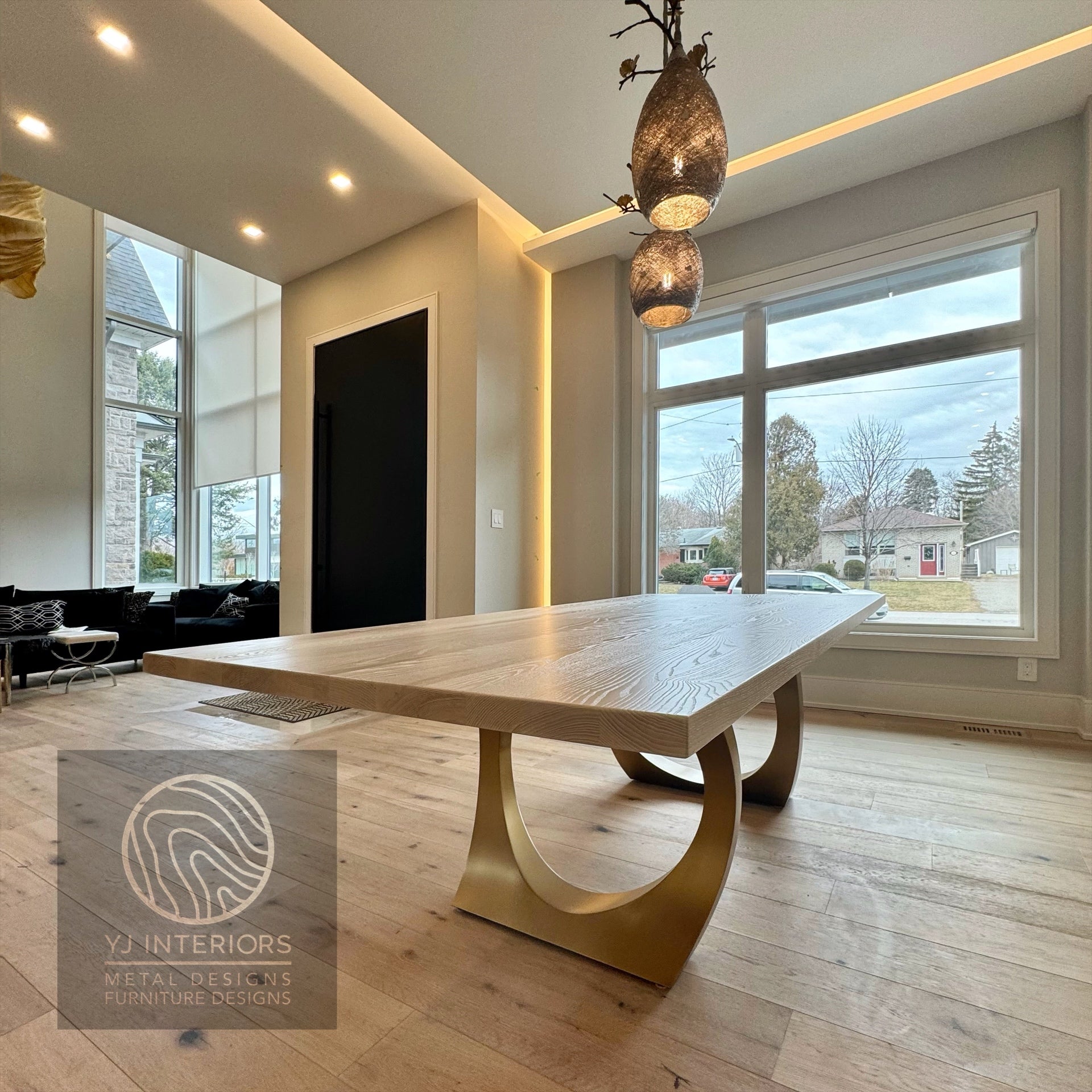 white ash brass halo table