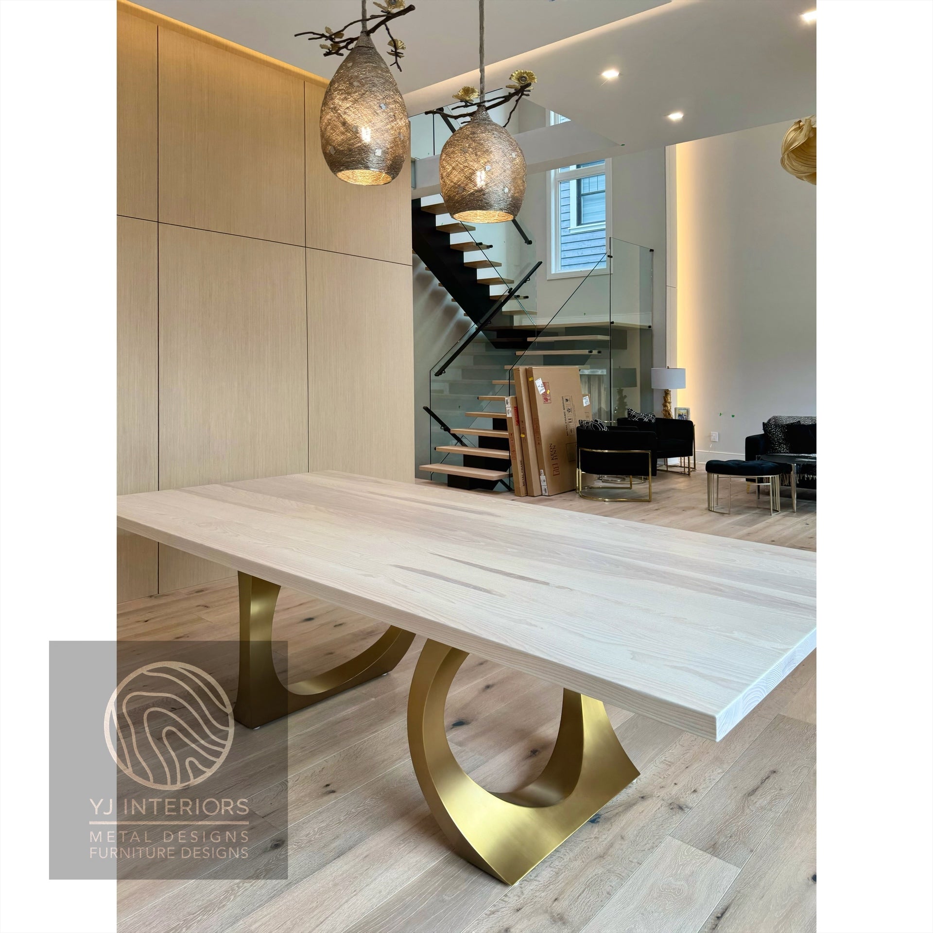 white ash brass halo table