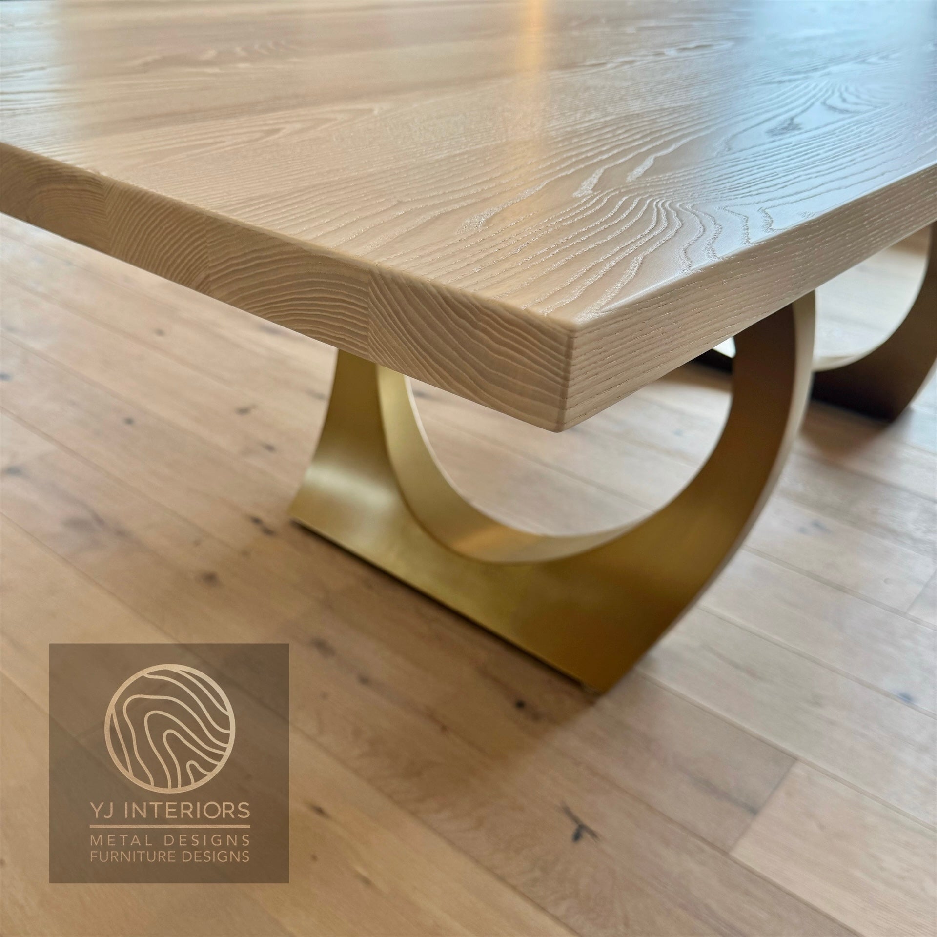 white ash brass halo table