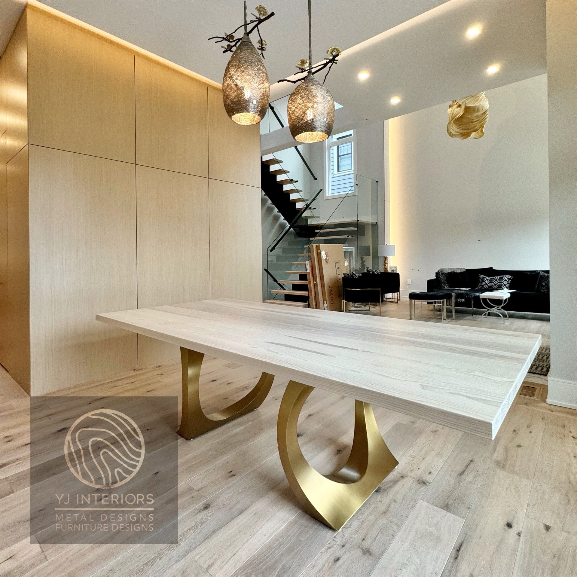 white ash brass halo table