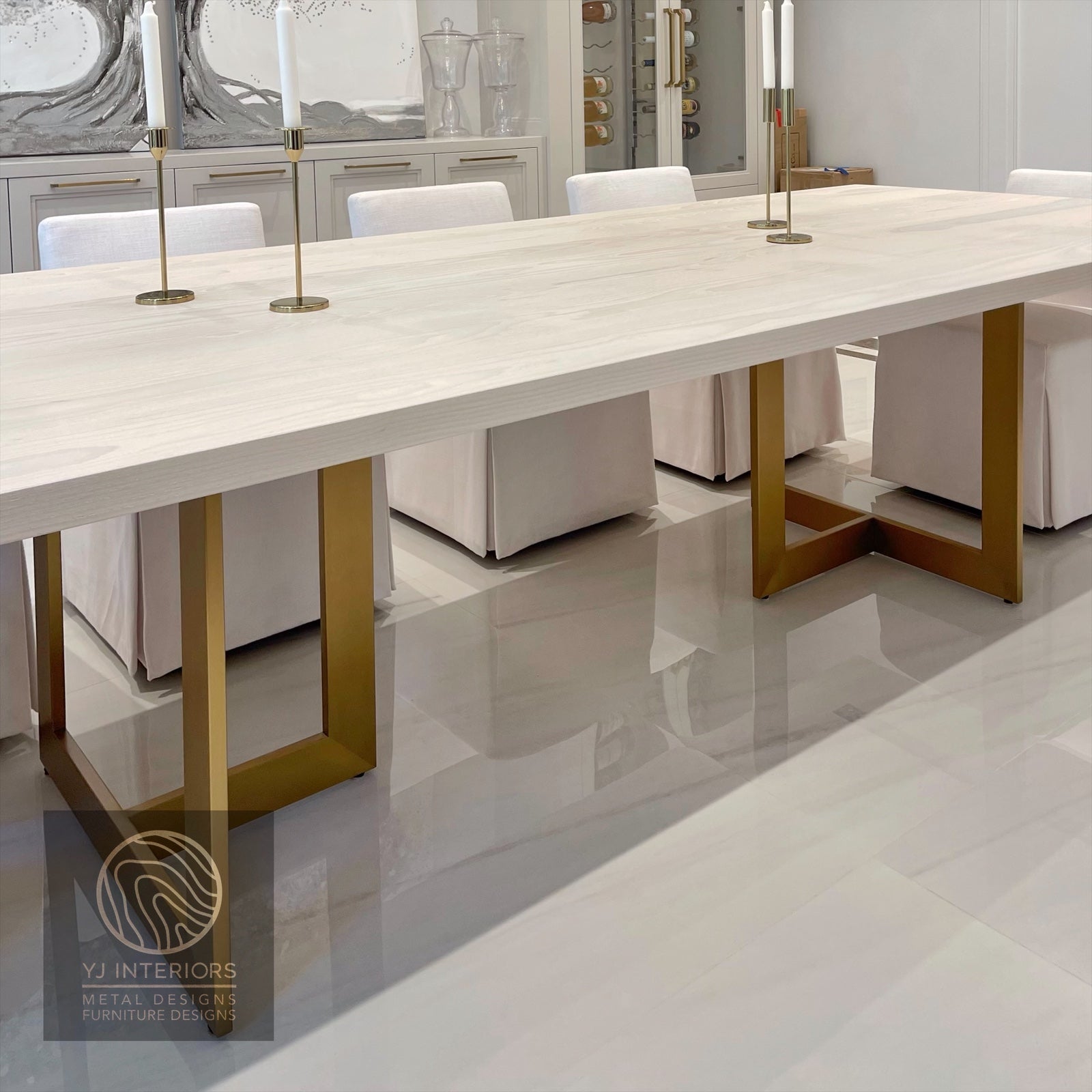 bleached oak brass RH linear table