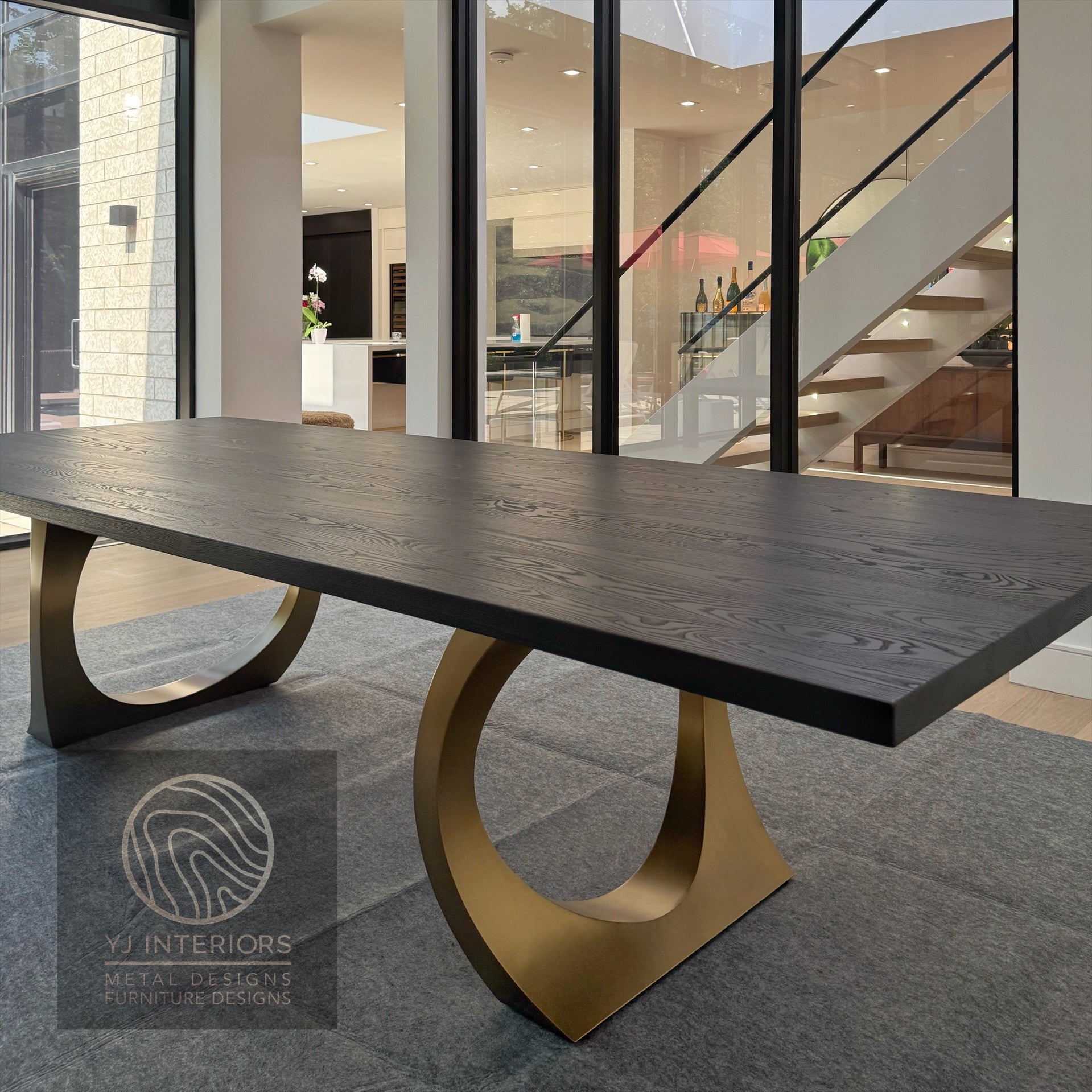 brass black oak halo table