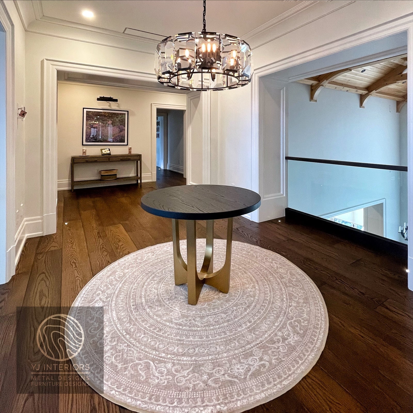 Round Carbon Black Brass Quad Tunnel Table