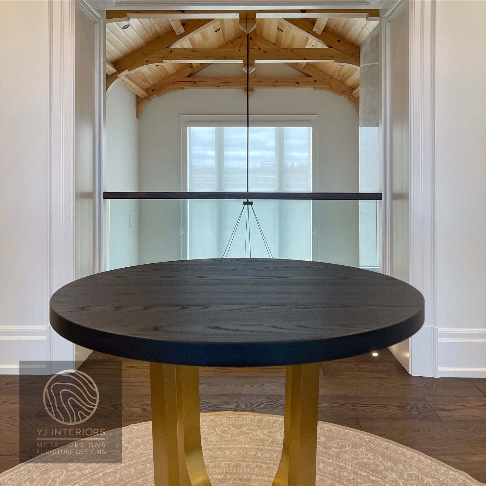 Round Carbon Black Brass Quad Tunnel Table