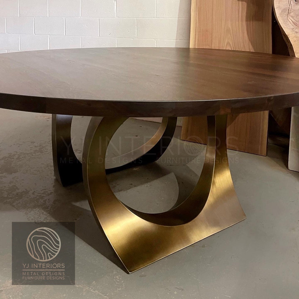 bronze round walnut table