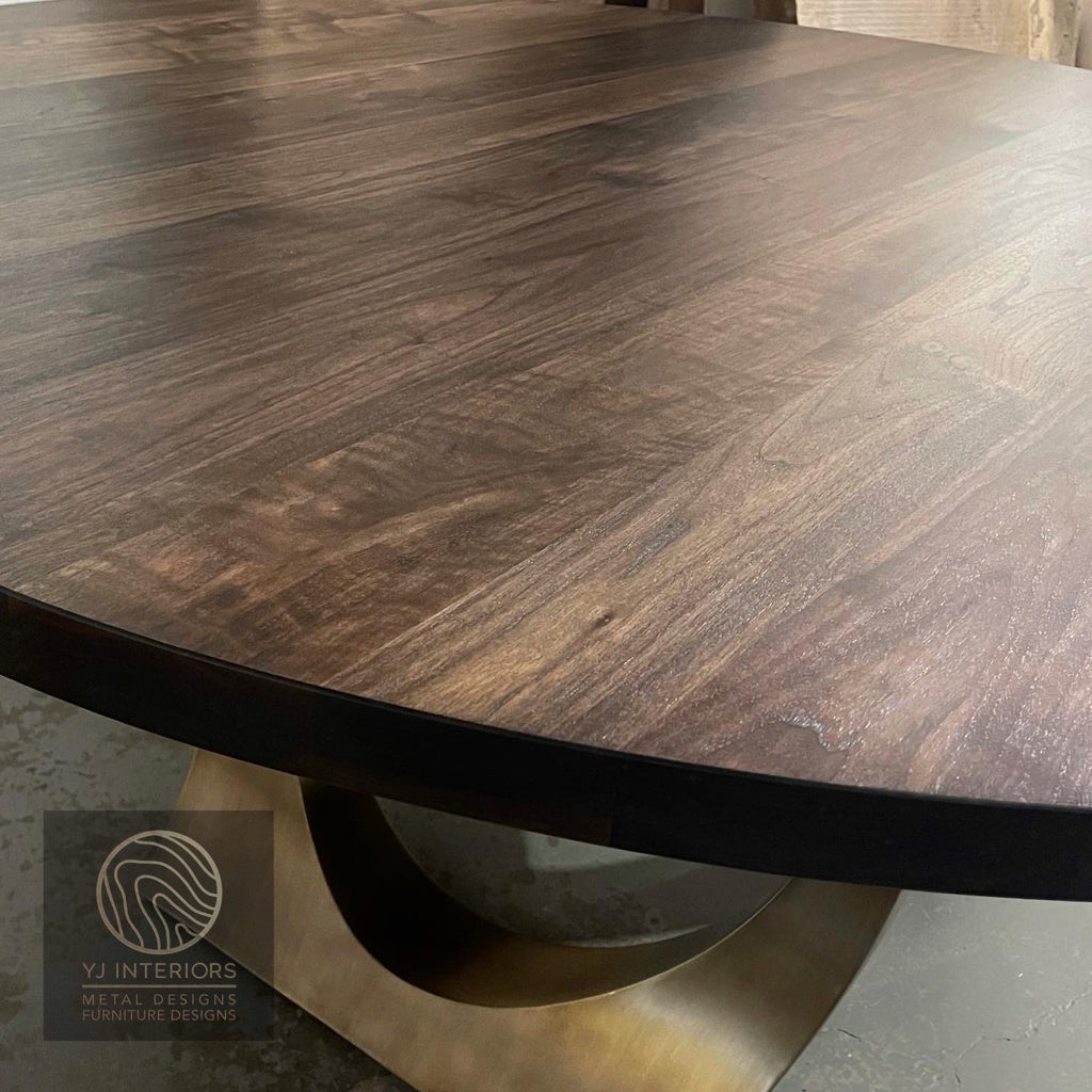 round walnut bronze table