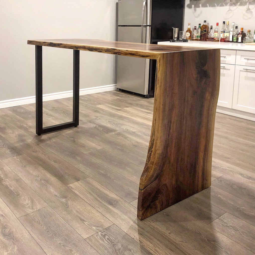 Live Edge Black Walnut Waterfall Bar Tables yjinteriors
