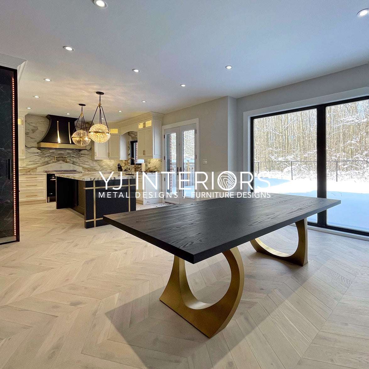 brass black oak table