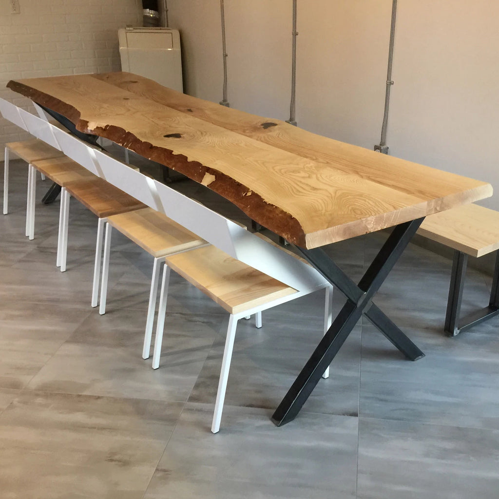 Live Edge Ash Table & X Metal Legs