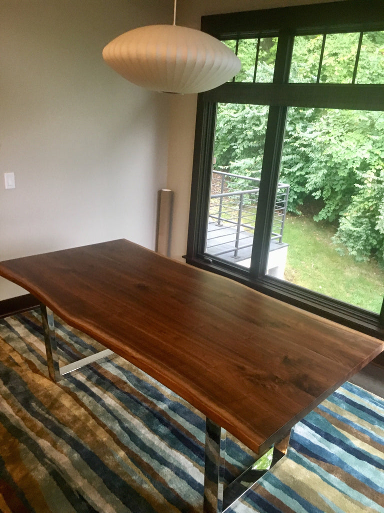 Live Edge Black Walnut & Chrome Trapezoid Legs Table