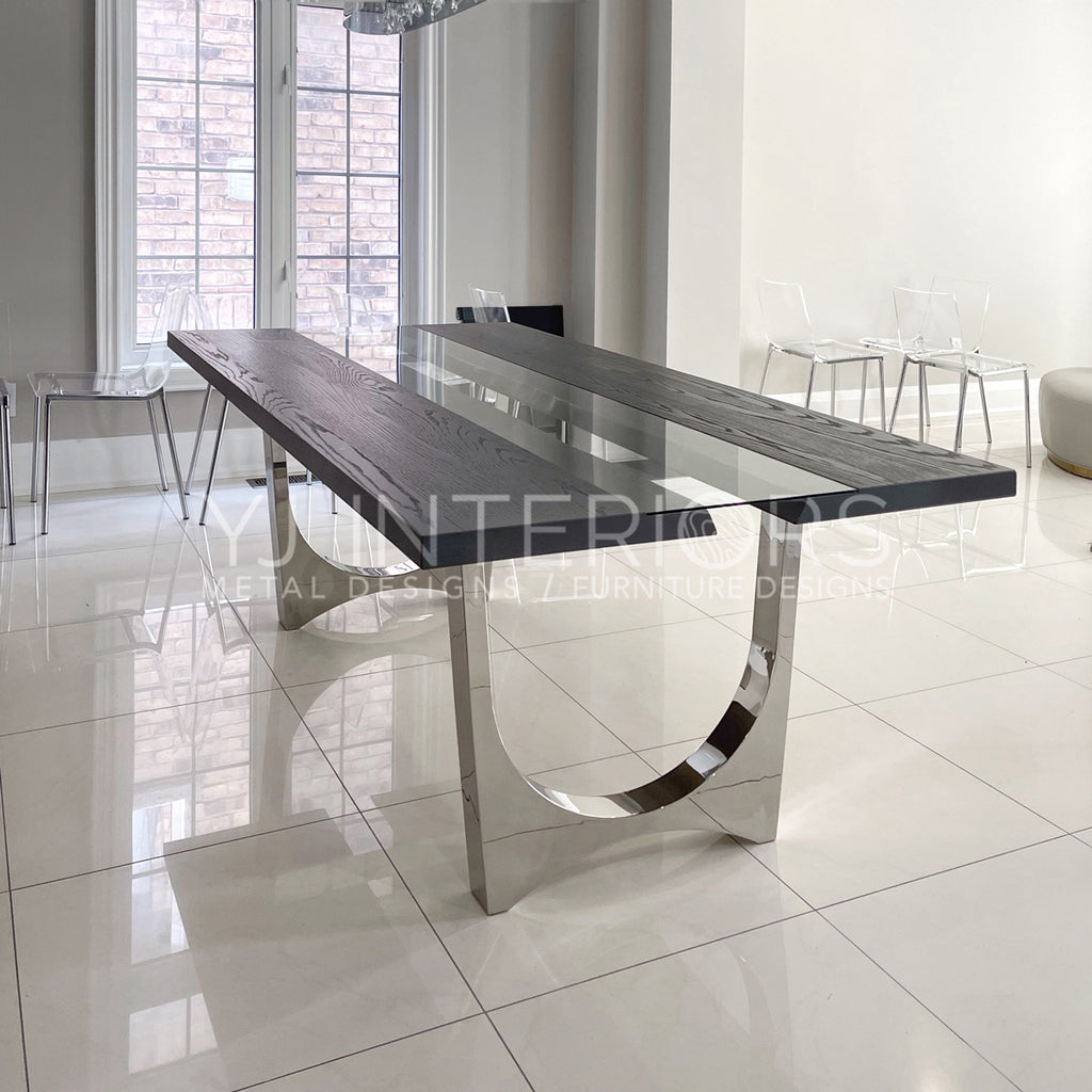 Stone Grey Glass Inlay Tunnel Table