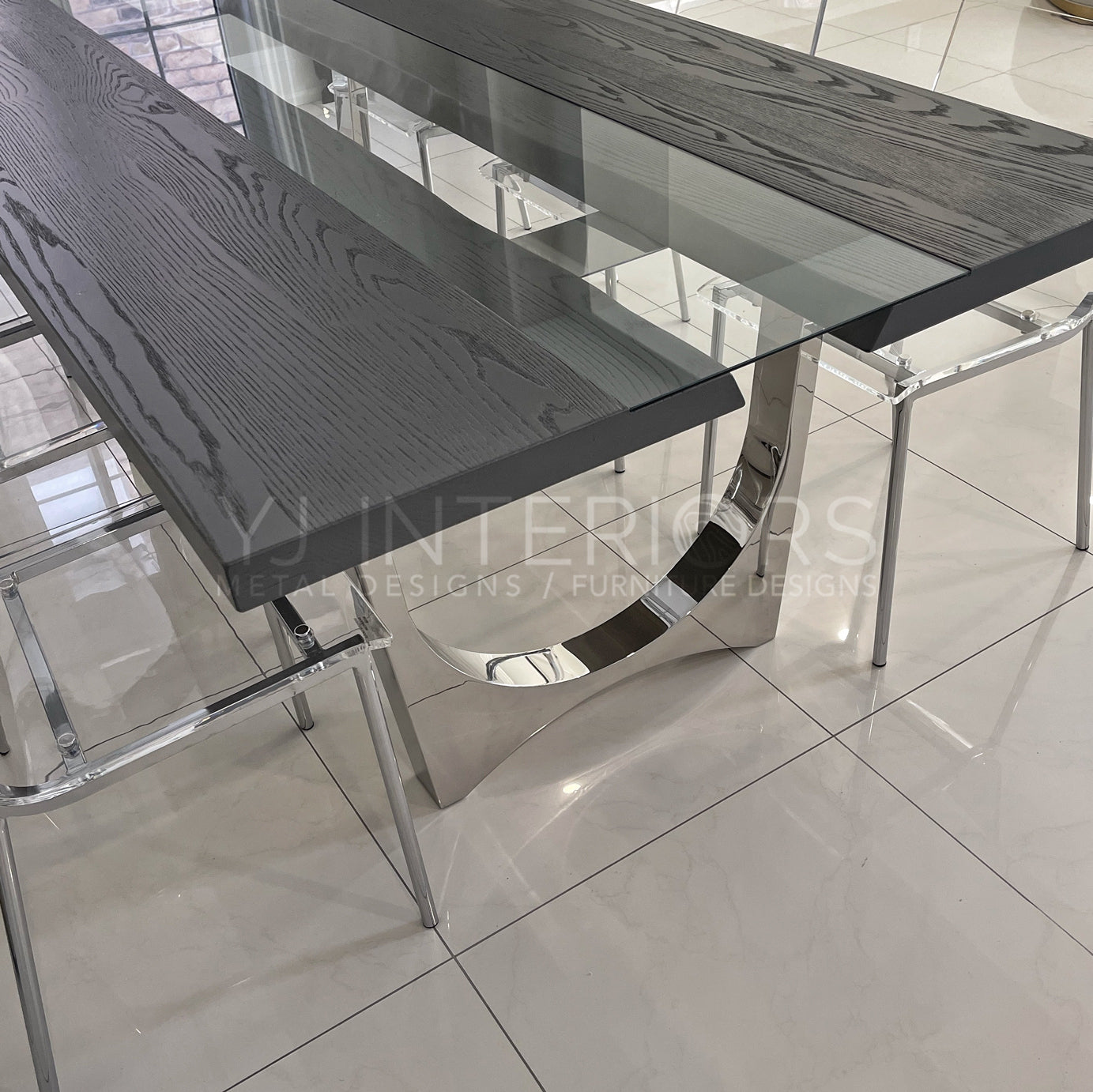 Stone Grey Glass Inlay Tunnel Table