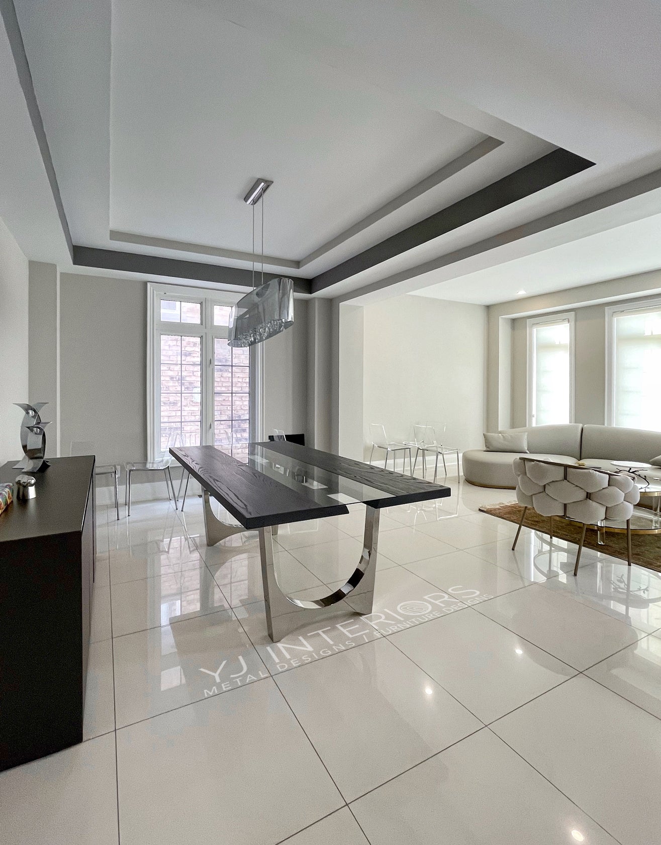 Stone Grey Glass Inlay Tunnel Table