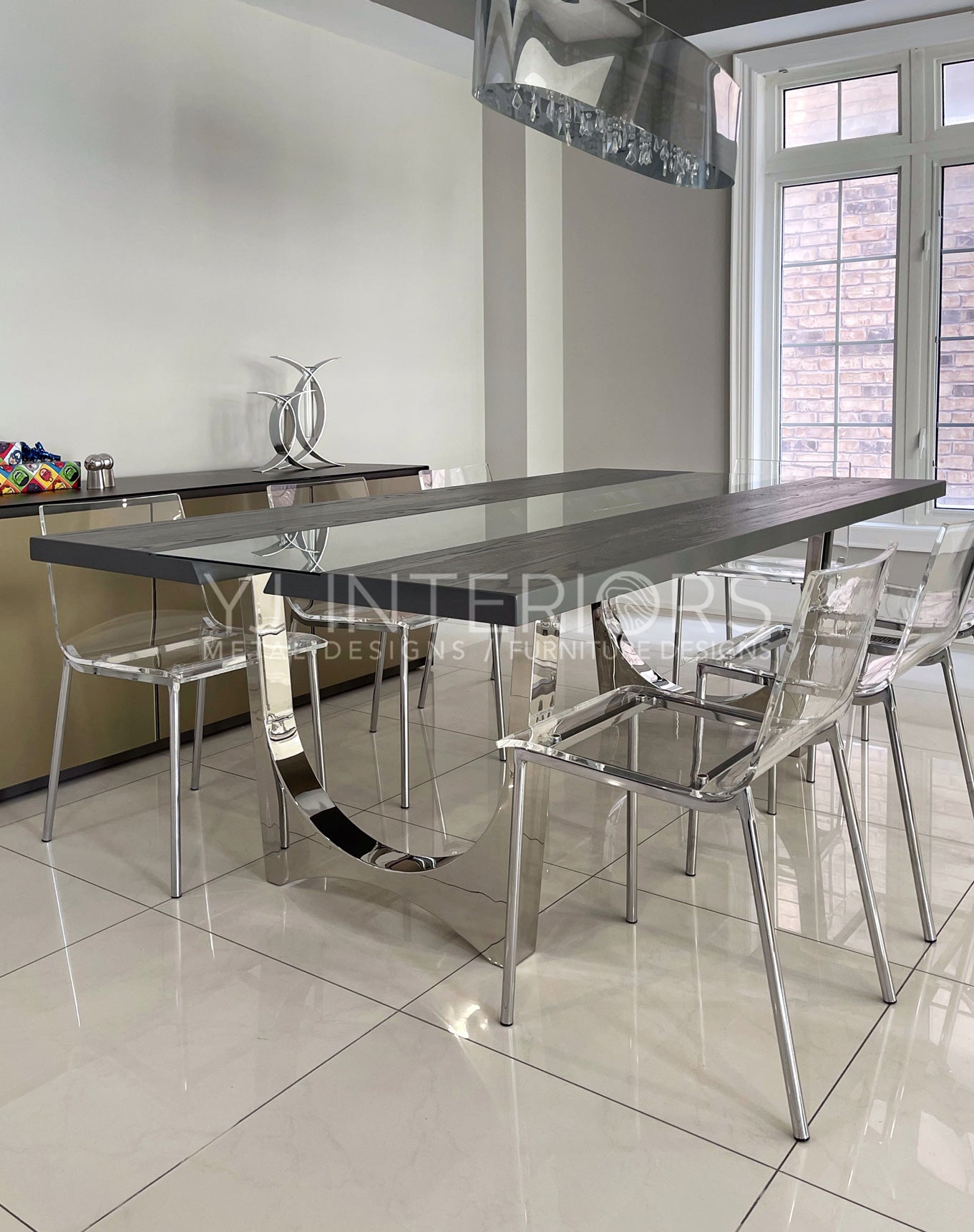 Stone Grey Glass Inlay Tunnel Table