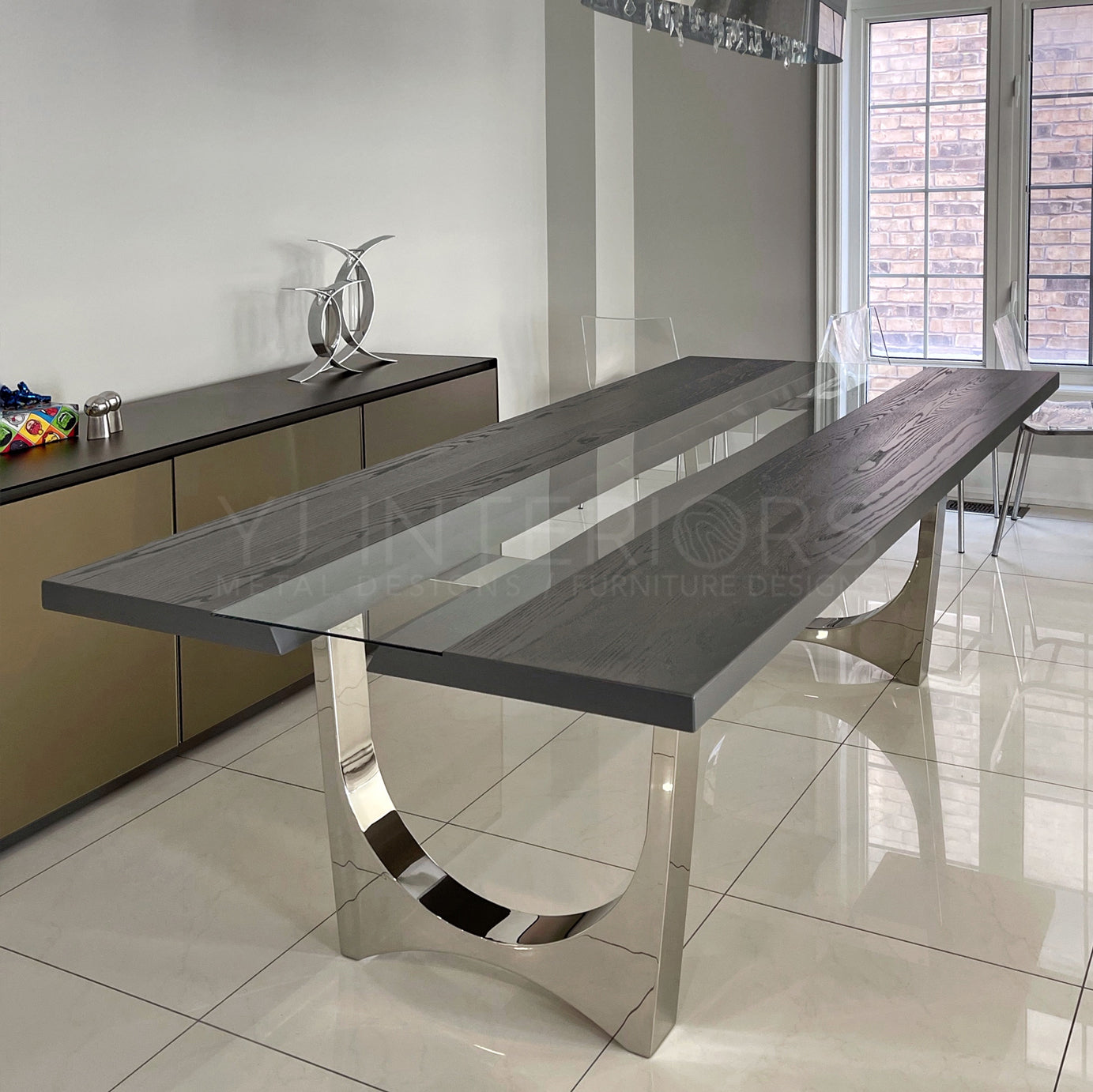 Stone Grey Glass Inlay Tunnel Table
