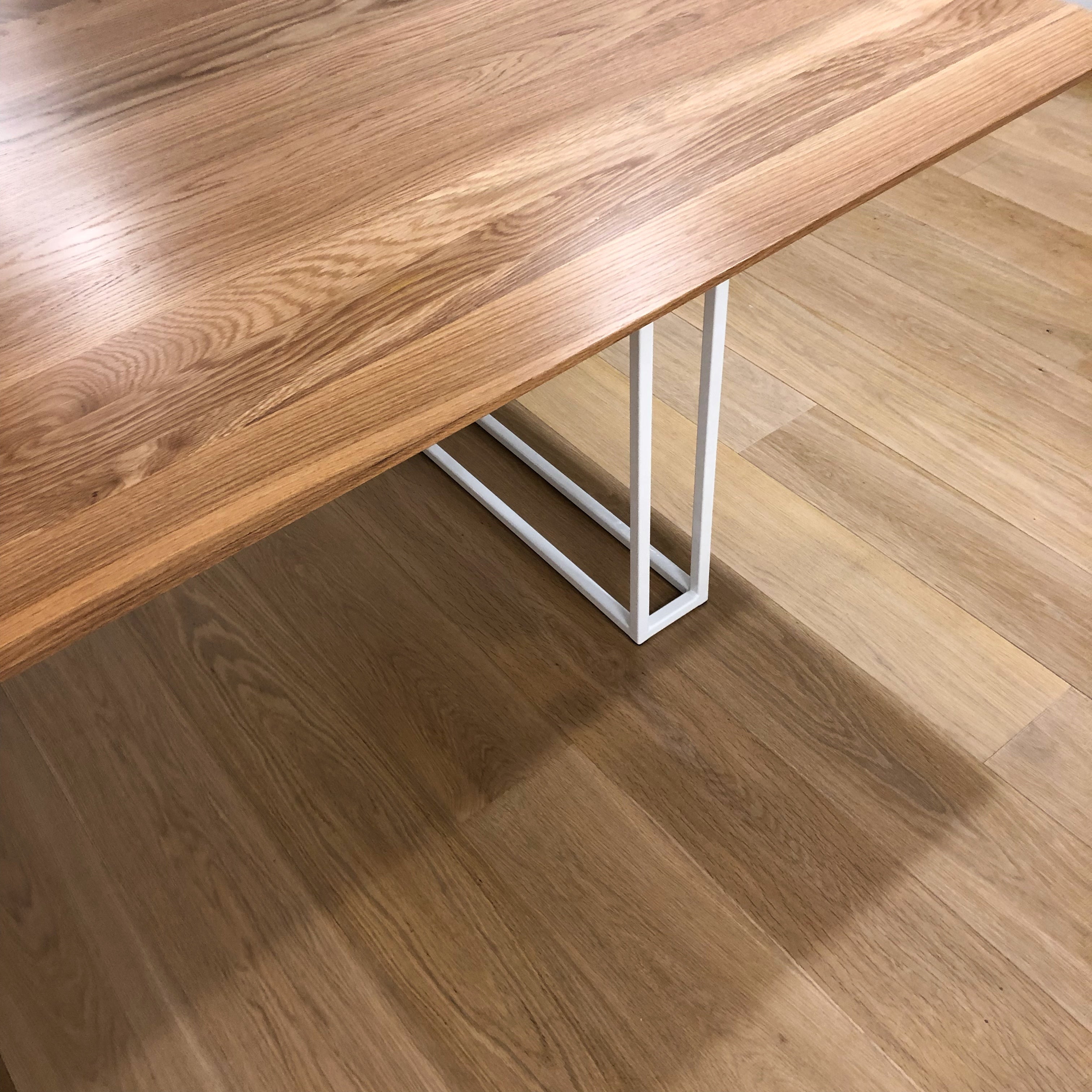 Bevel Edge White Oak Table & White U Frame Legs