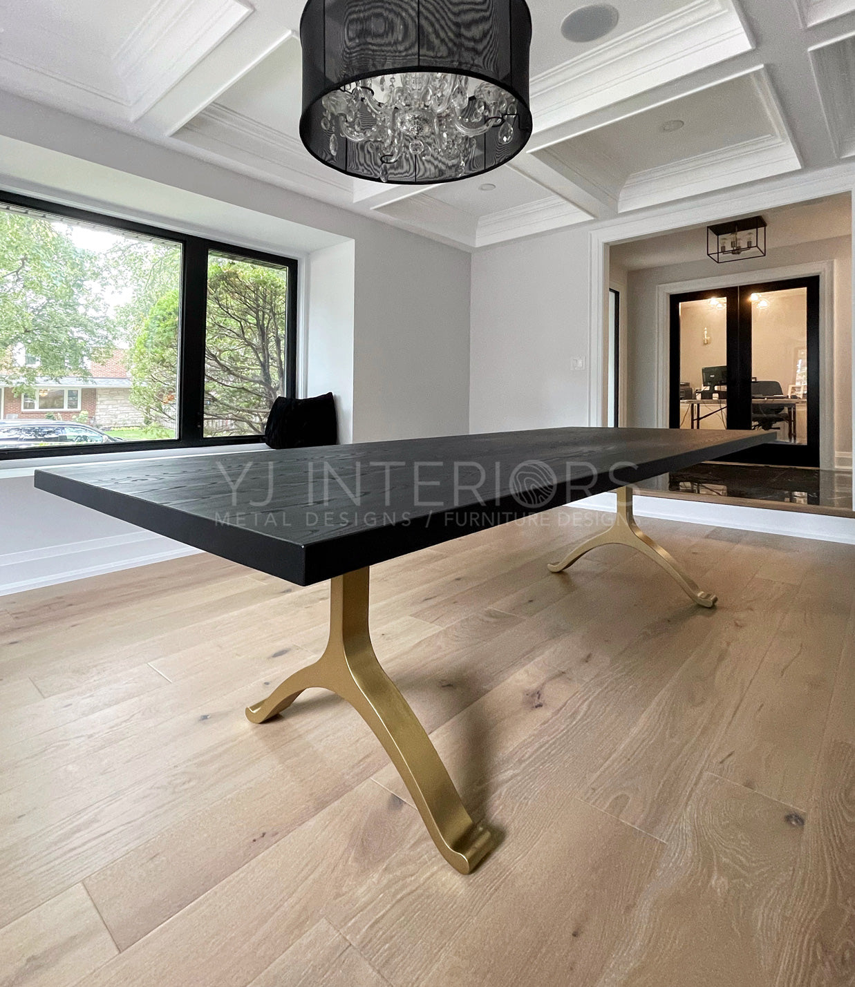 bronze wishbone dining table black oak