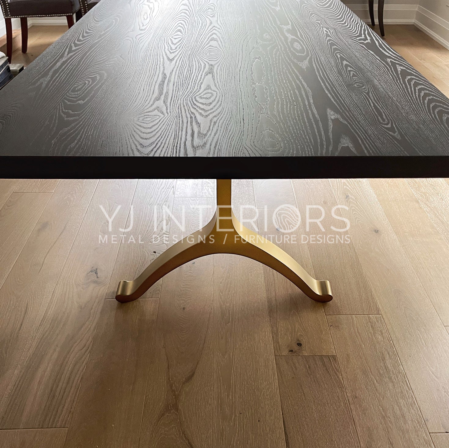 bronze wishbone dining table black oak