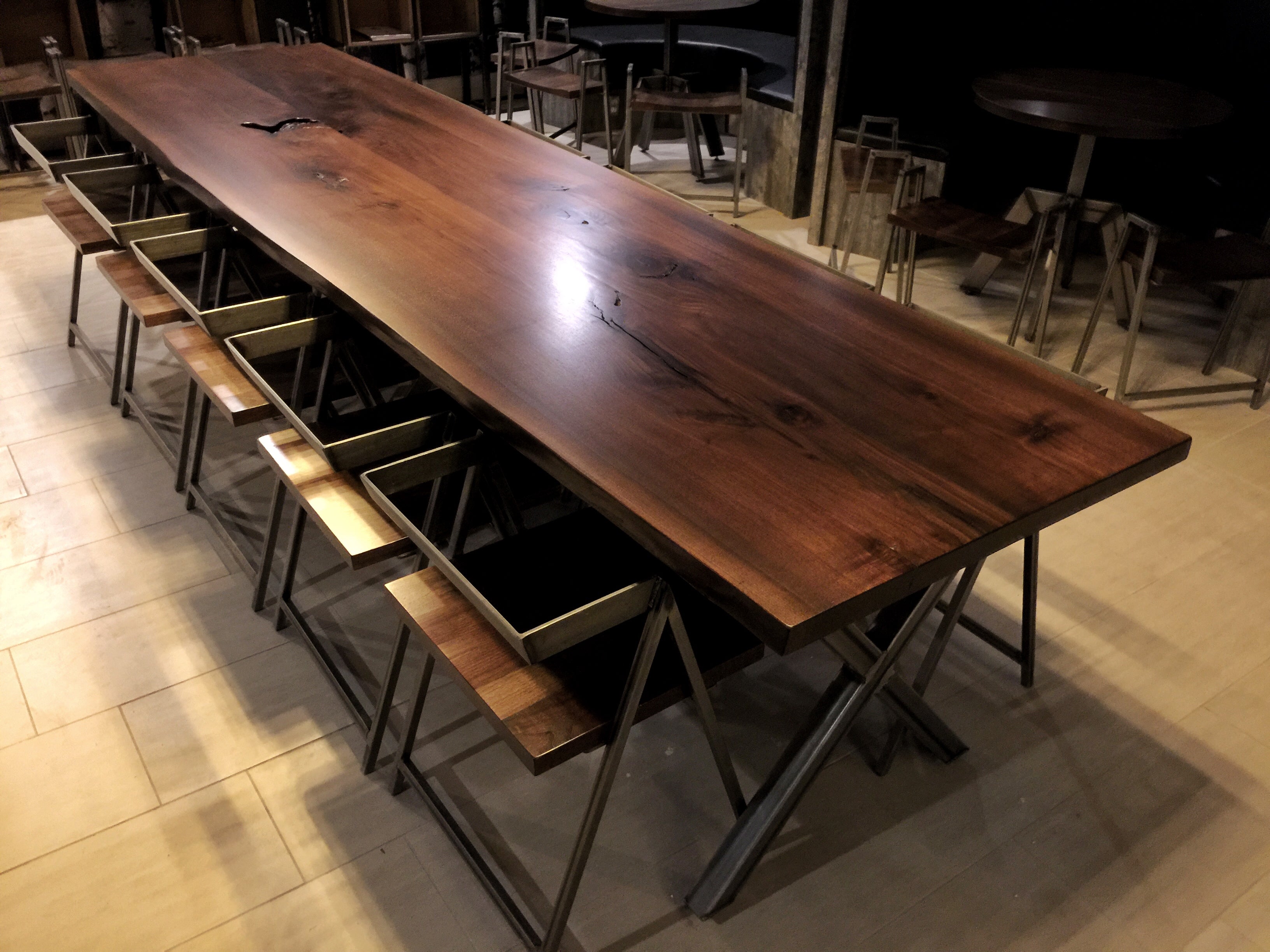 Live Edge Black Walnut Table & X Metal Legs