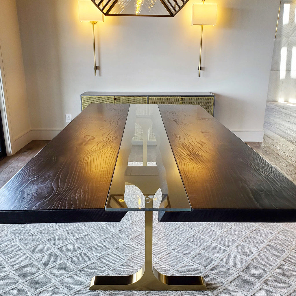 Carbon Ash Glass River Brass T Table