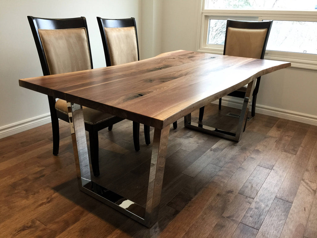 Live Edge Black Walnut & Chrome Trapezoid Legs Table