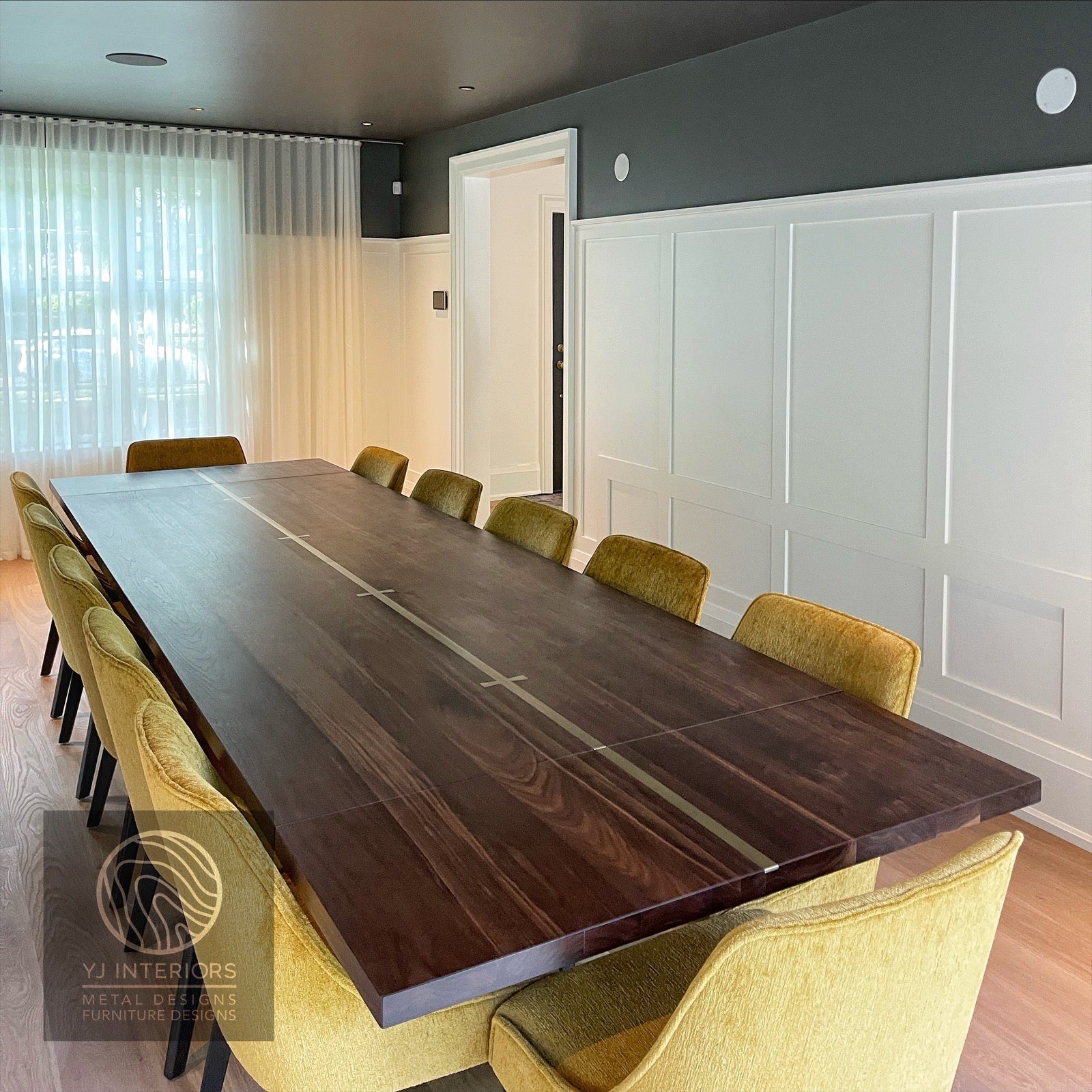 Black Walnut Brass Inlay Wishbone Table