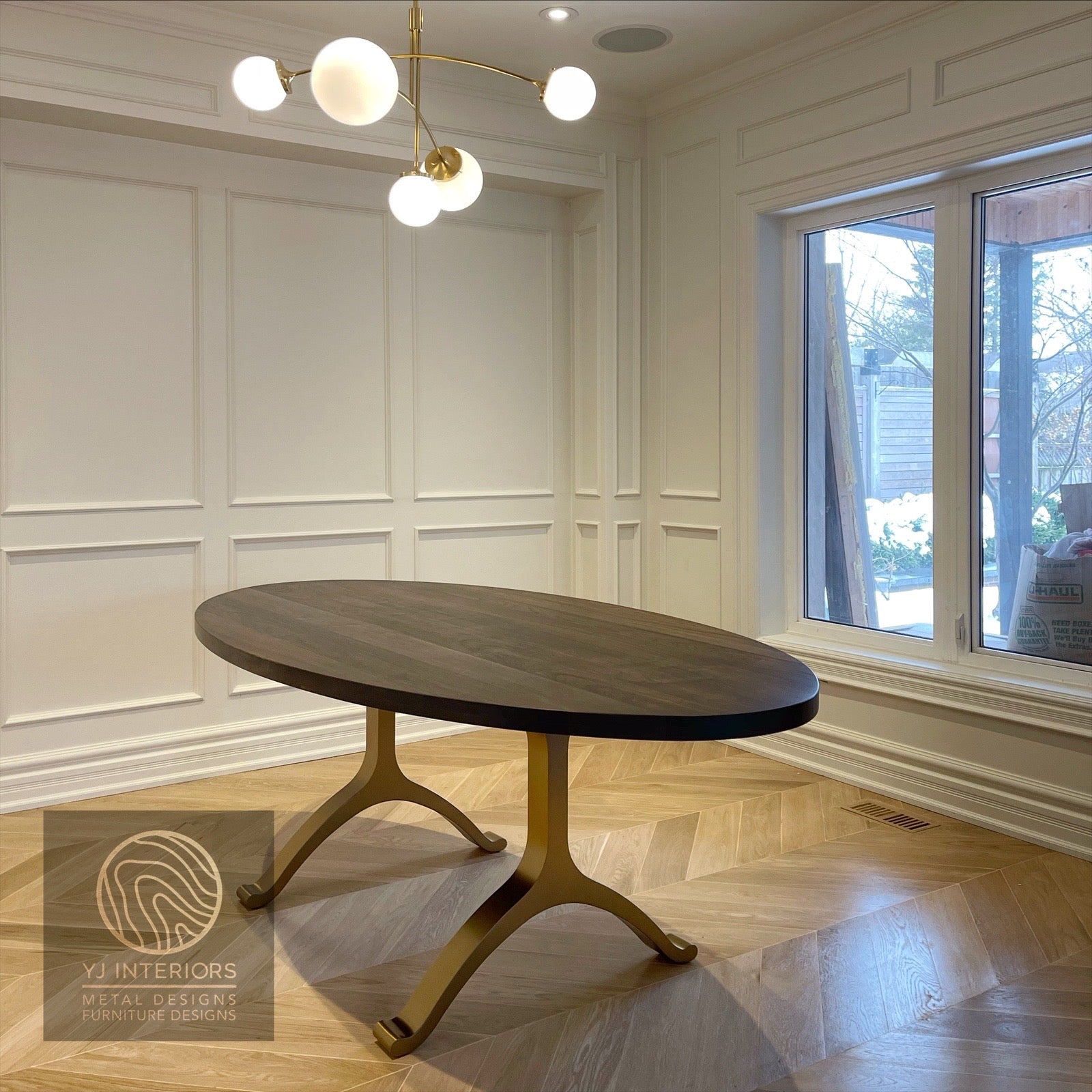 oval bronze wishbone dining table