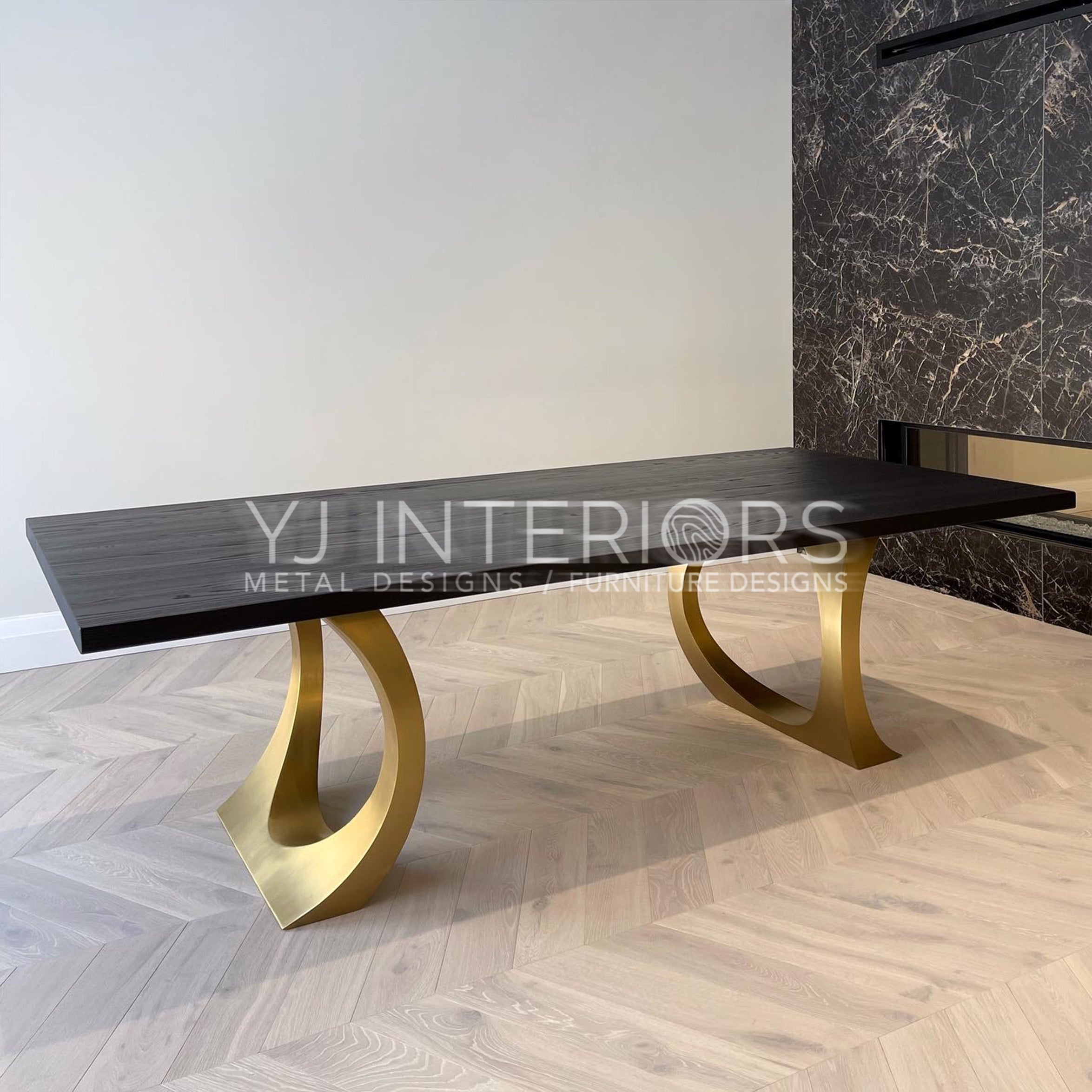 brass black oak table
