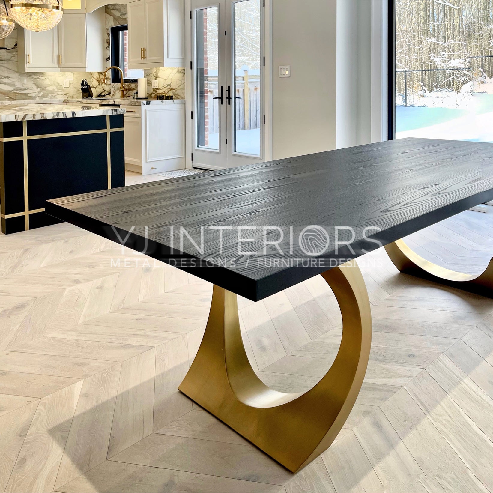 brass black oak table