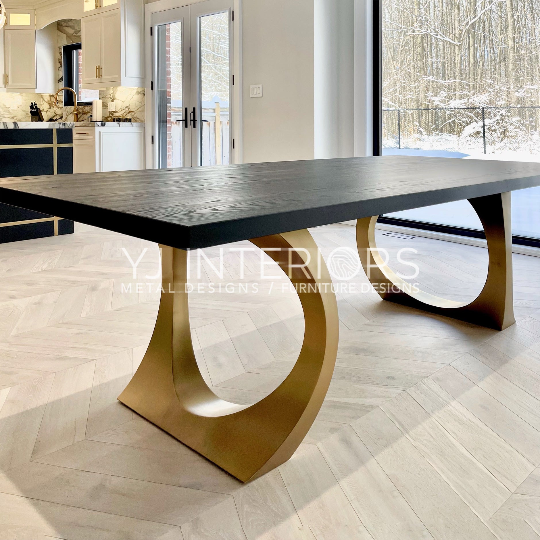 brass black oak table
