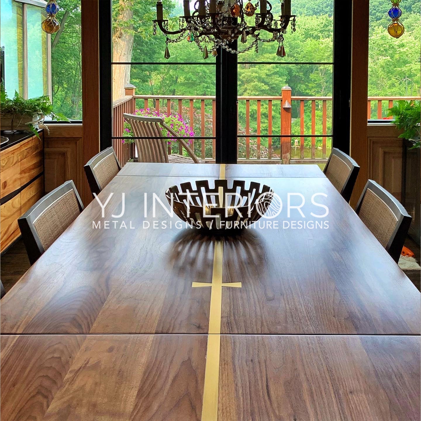 Black Walnut Brass Inlay Tunnel Table