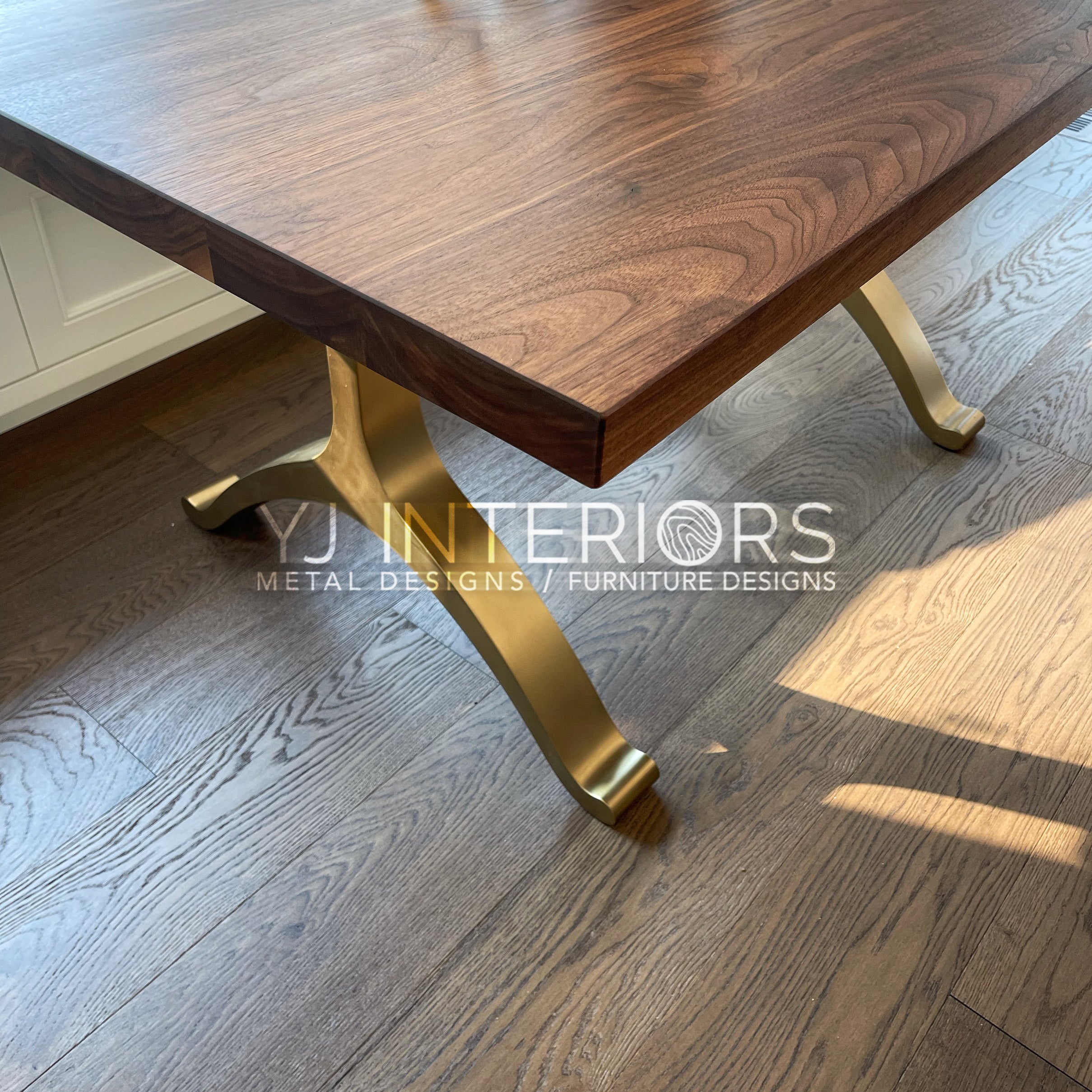brass wishbone walnut dining table
